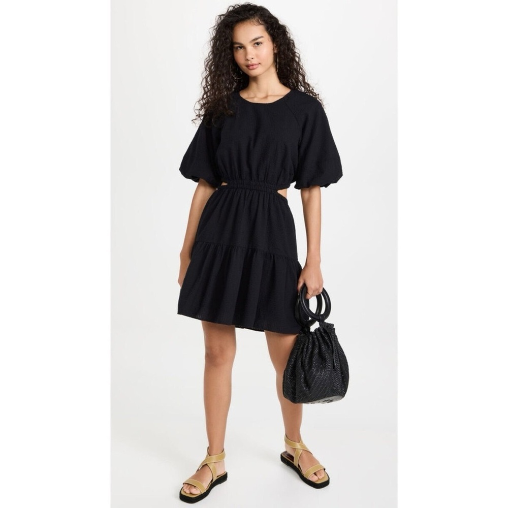 Madewell Seersucker Puff-Sleeve Cutout Mini Dress Black size small